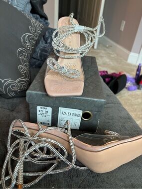 Nude Crystal Lace-Up Sandals
